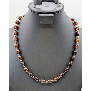 Vintage Rootbeer Acrylic & Gold Tone Spacer Bead 23.5" Necklace W/ Screw Clasp